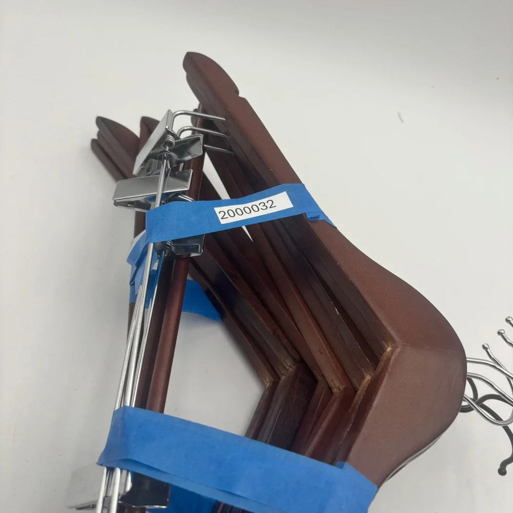 Wooden Hangers Set of 9 Brown Good Suit Shirt Pant Clips Notched
